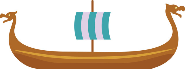 Viking longship with striped sail illustration © KEI KATA