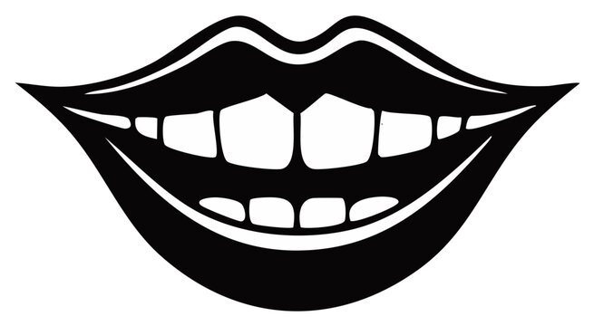 Silhouette illustration of a cheerful mouth and perfect white teeth, concept of smiling.