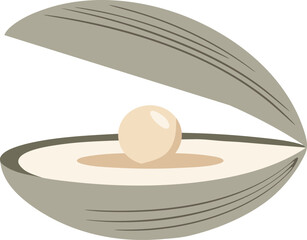 Open clam shell with pearl illustration © KEI KATA