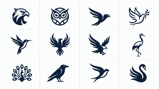 Collection of various bird silhouettes icons.