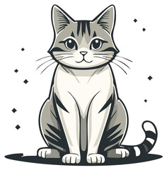 Obraz premium Cute Tabby Cat Sitting and Smiling, Cartoon Vector Illustration, Pet Domestic Animal