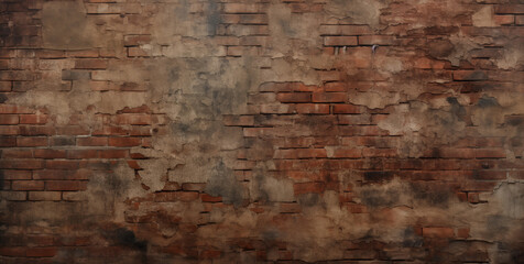 Fototapeta premium Crumbling brick wall with heavy weathered plaster and dramatic industrial decay style