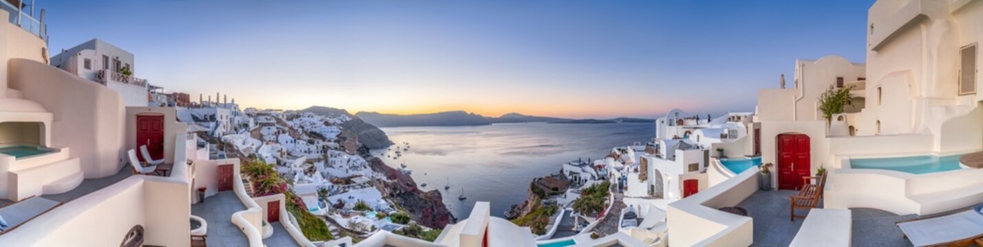 Oia panorama with view of the caldera, Santorini Island, Greece