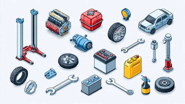 Collection of Automotive Parts and Tools for Repair.