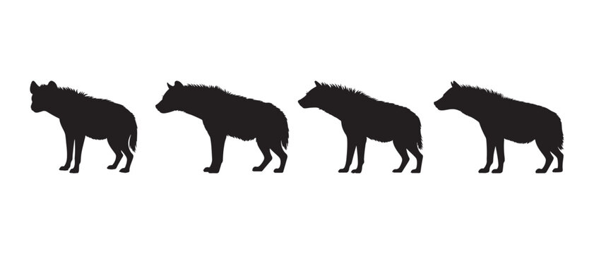 Black silhouette icons of hyena animals standing in a row.
