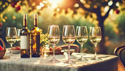 Fototapeta premium Elegant Wine Pouring in a Sunny Outdoor Setting