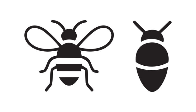 Insect glyph icon set featuring a bee and a beetle silhouette