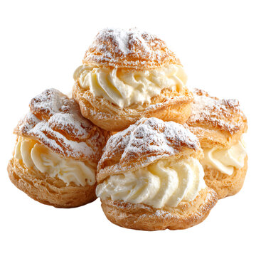 Professional Delicious Cream Puffs Isolated on White Background for Culinary Designs