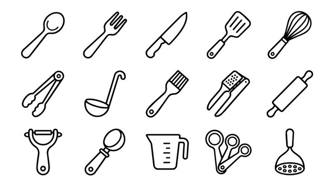 Kitchen Utensils Line Art Icons