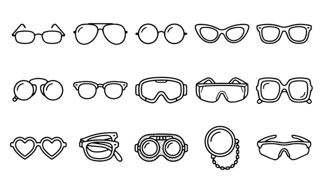 Assortment of eyewear outline icons