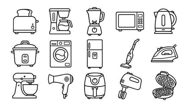 Set of Various Household Appliances in Outline