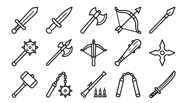 Medieval and fantasy weapon icons set
