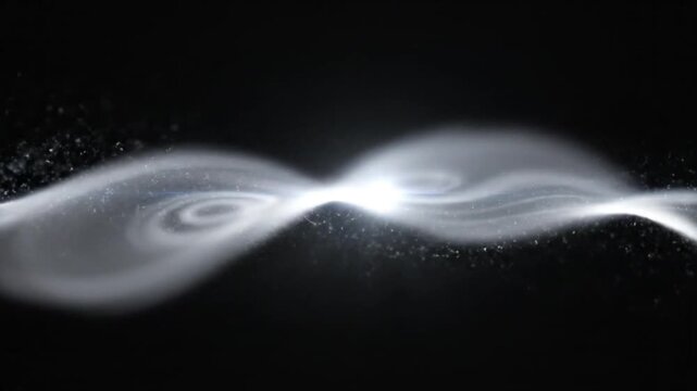 Glowing swirling clouds collide in a cosmic dance within a dark space