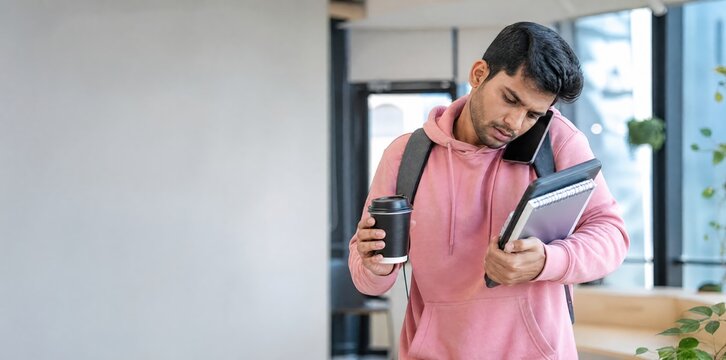 Generative AI, busy multi-tasking student or worker on the phone