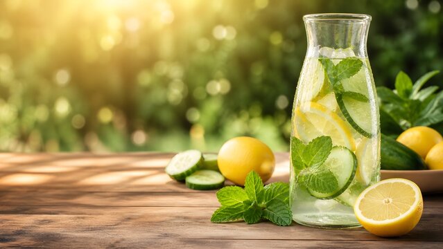 Refreshing lemon cucumber drink nature
