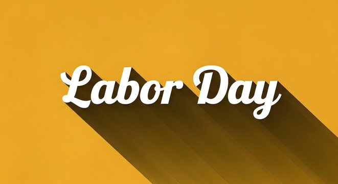 Labor day text with long shadow on yellow background