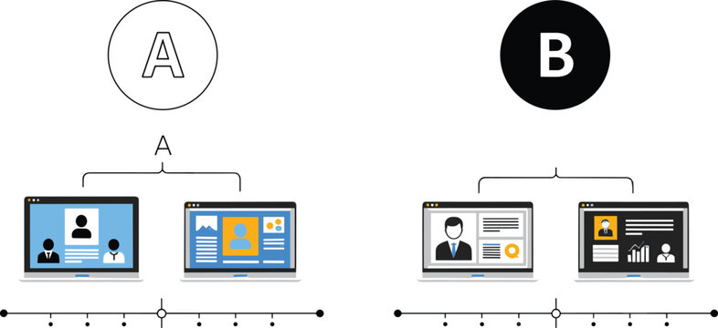 Website AB Testing and Split Testing Vector Icon Set with Laptop UI Layout Comparison for Marketing Optimization User Experience Designs