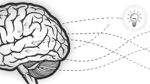 A conceptual illustration showing a human brain generating creative ideas and thoughts