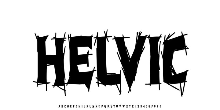 Helvic Graffiti Font. Dynamic font. Display Playful font. Creative Hand Drawn Alphabet. Street Art Fashion Designs vector illustration
