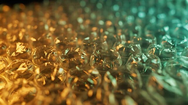 Macro texture of bubble wrap illuminated with vibrant pink and yellow color gradient and shallow depth of field