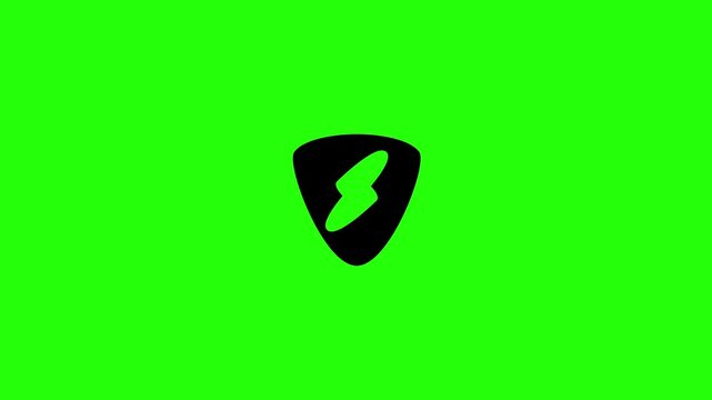 4K layout featuring a classic triangular plectrum guitar pick with a central energy electric lightning bolt bouncing. Elegant tactical popup icon for rock club.