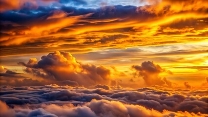 Fototapeta premium Stunning Golden Clouds Illuminated by Dramatic Sunset Light