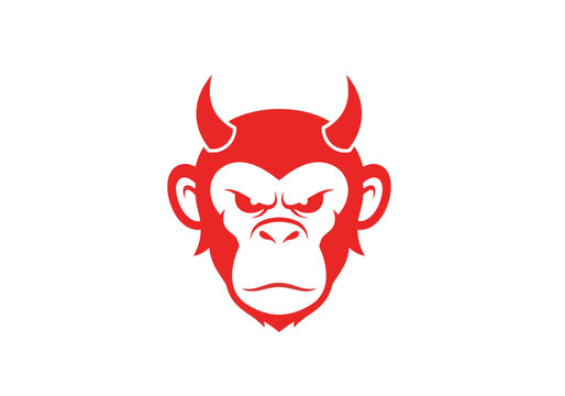 Aggressive red monkey devil mascot logo design.