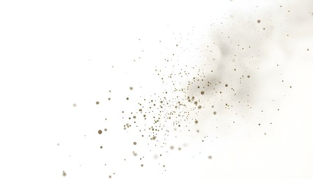 A cloud of tiny particles floating in the air against a white background