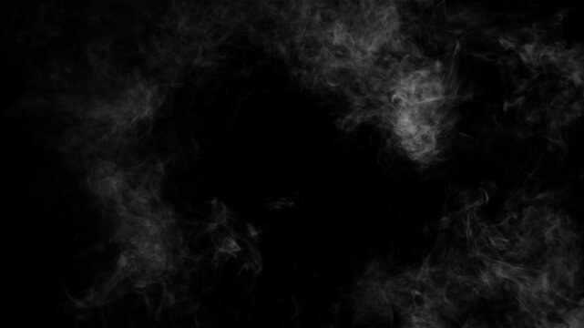 Realistic white fog border animation dispersing to clear screen, cinematic smoke vignette on transparent background 4K