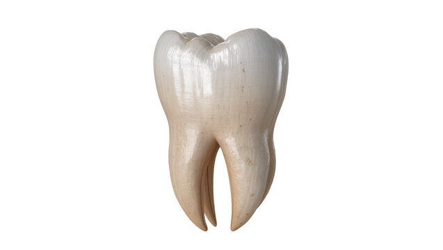 Human molar tooth with two roots, detailed enamel texture