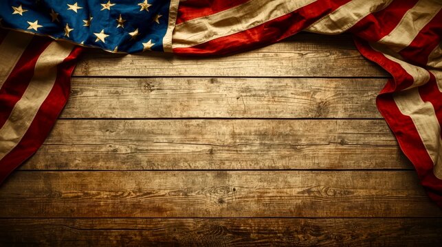 american flag on wooden background