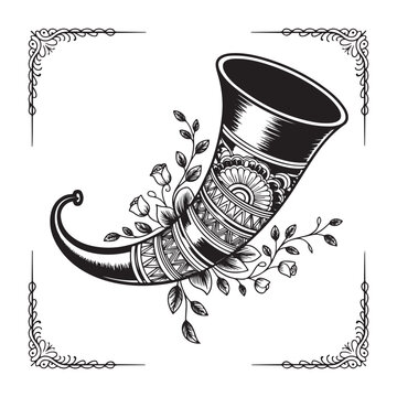 ACO Base Title

Spain &ndash; San Ferm&iacute;n (Running of the Bulls) | Stylized Bullhorn Symbol Floral Geometric Ornamental Black and White Vector Illustration | Vintage Engraved Festival Icon Design
