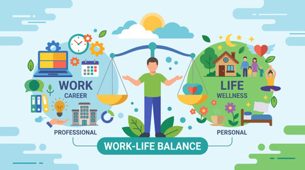 Naklejka premium Man Balancing Work and Life.