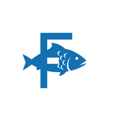 Obraz premium Blue letter F logo integrated with fish silhouette.