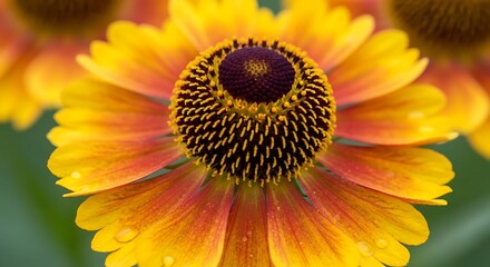 Obraz premium Vibrant Yellow and Orange Coneflower Blooming in Soft Garden Background