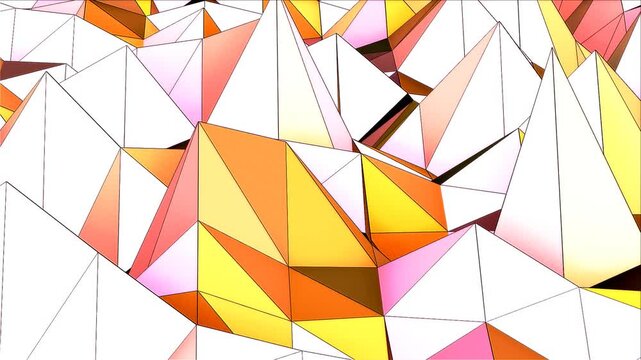 abstract red triangle background. Abstract background with polygonal surface from concrete or plastic and metallic lines and spheres as net. Animation of seamless loop
