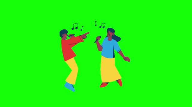 Animated guitar and people singing with musical notes on a green screen background video