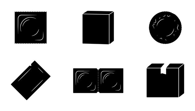 Condom Packaging Icons, Safe Sex Protection Symbols, Health Care Vector Graphics, Contraception Product Illustrations