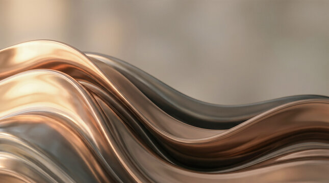 Abstract luxury background featuring elegant flowing 3d liquid metallic waves showing beautiful shiny gold bronze and dark silver colors against bright background