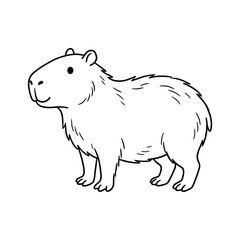 Fototapeta premium Black and white outline hand drawn capybara clip art illustration