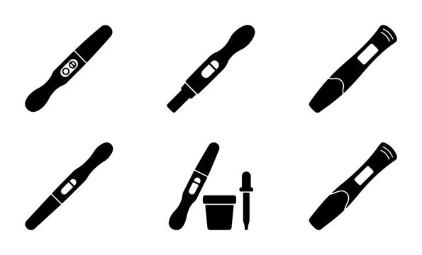 Pregnancy Test Icons Set, Fertility Diagnostic Tools, Medical Healthcare Vector Graphics, Early Detection Symbols
