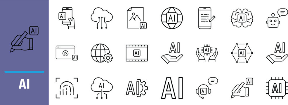 Artificial intelligence technology vector icons. brain icon set, chip icon set, robot icon set 02