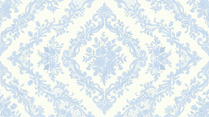 Intricate blue damask pattern seamless tile background with ornamental floral design. © bohey