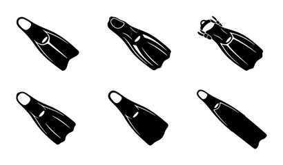 Diving Fins Vector Icons Set, Snorkeling Gear Symbols, Scuba Equipment Illustrations, Water Sports Accessories Collection © Arif