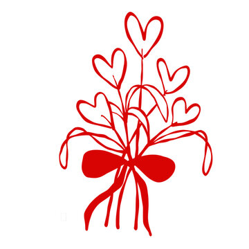 Hand-drawn coquette heart bouquet illustration with a sweet and whimsical style, perfect for Valentine themed designs