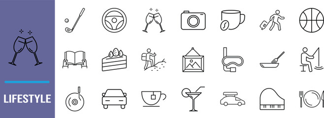 Modern lifestyle line art icons. car icon set, camera icon set, coffee icon set © Never lost