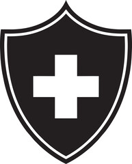 Fototapeta premium Medical shield icon with cross symbol representing health protection and safety insurance.