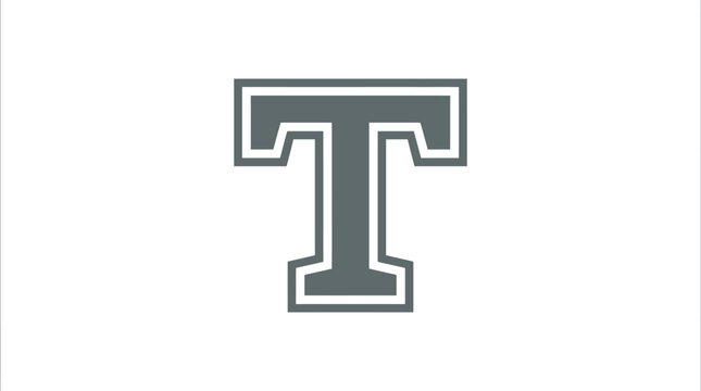 Gray Letter T Monogram, Varsity Style, Isolated on White Background