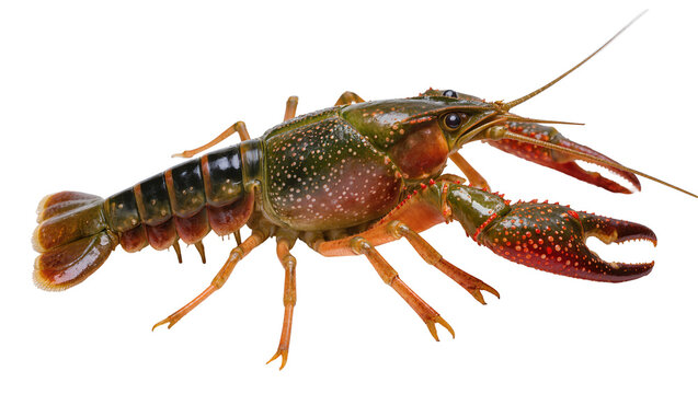 Red swamp crayfish with green carapace and orange legs