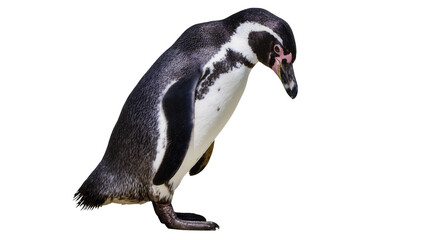 Fototapeta premium Penguin with black and white feathers looking down